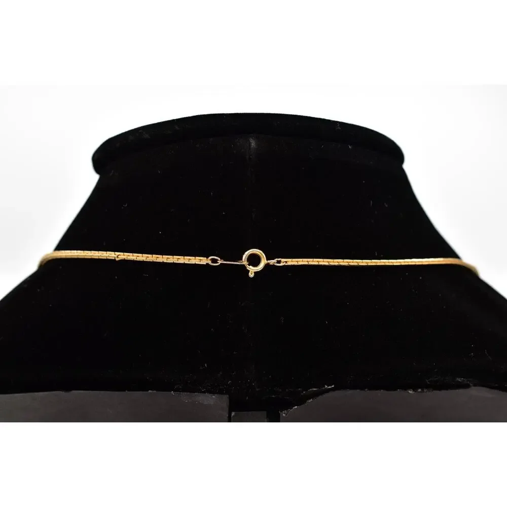 Vintage Pendant Necklace Red Black Enamel Gold Tone Chain Chunky 1980s BinBD